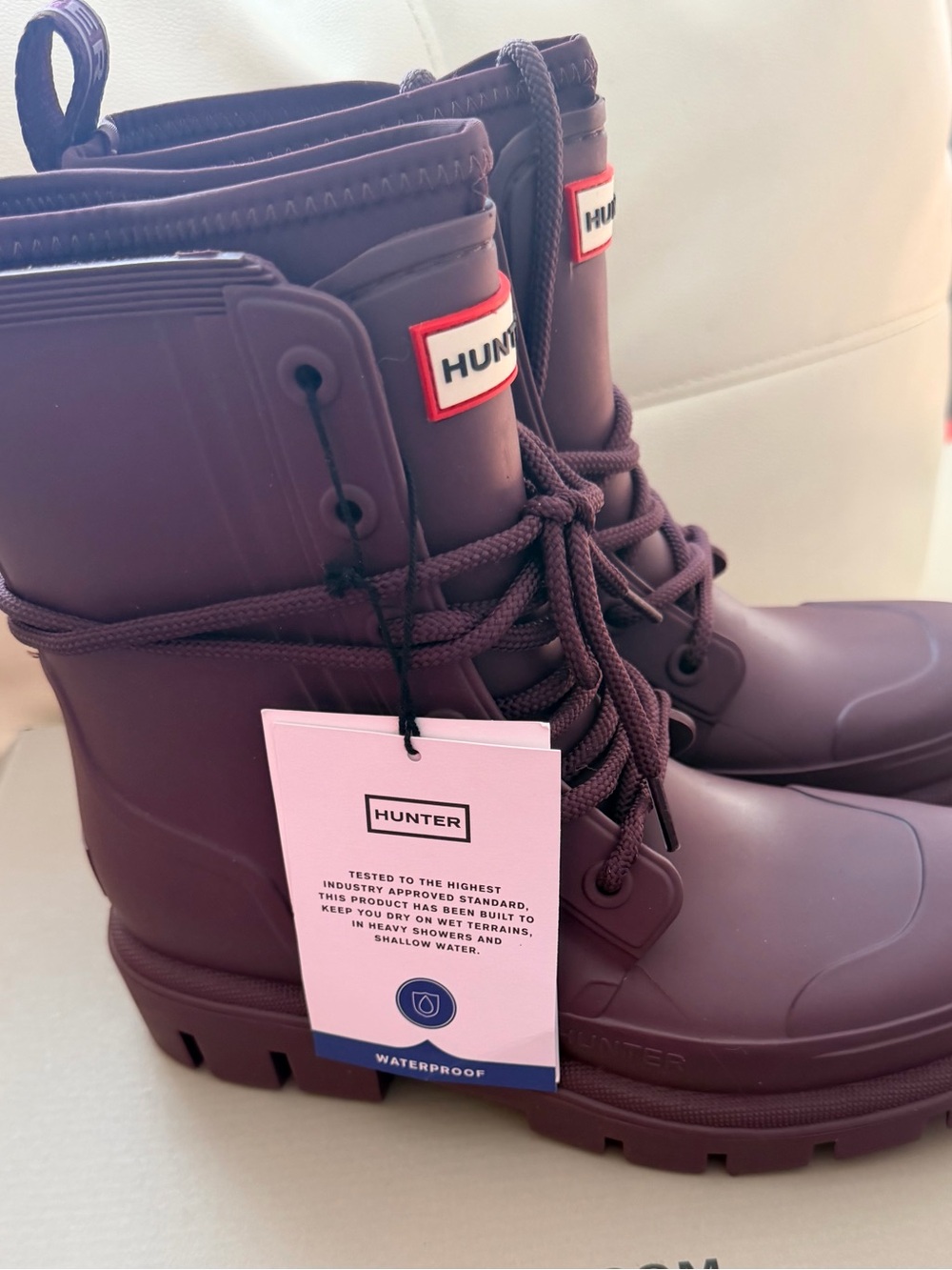 Hunter Lace-Up Waterproof Combat Boots in Burgundy